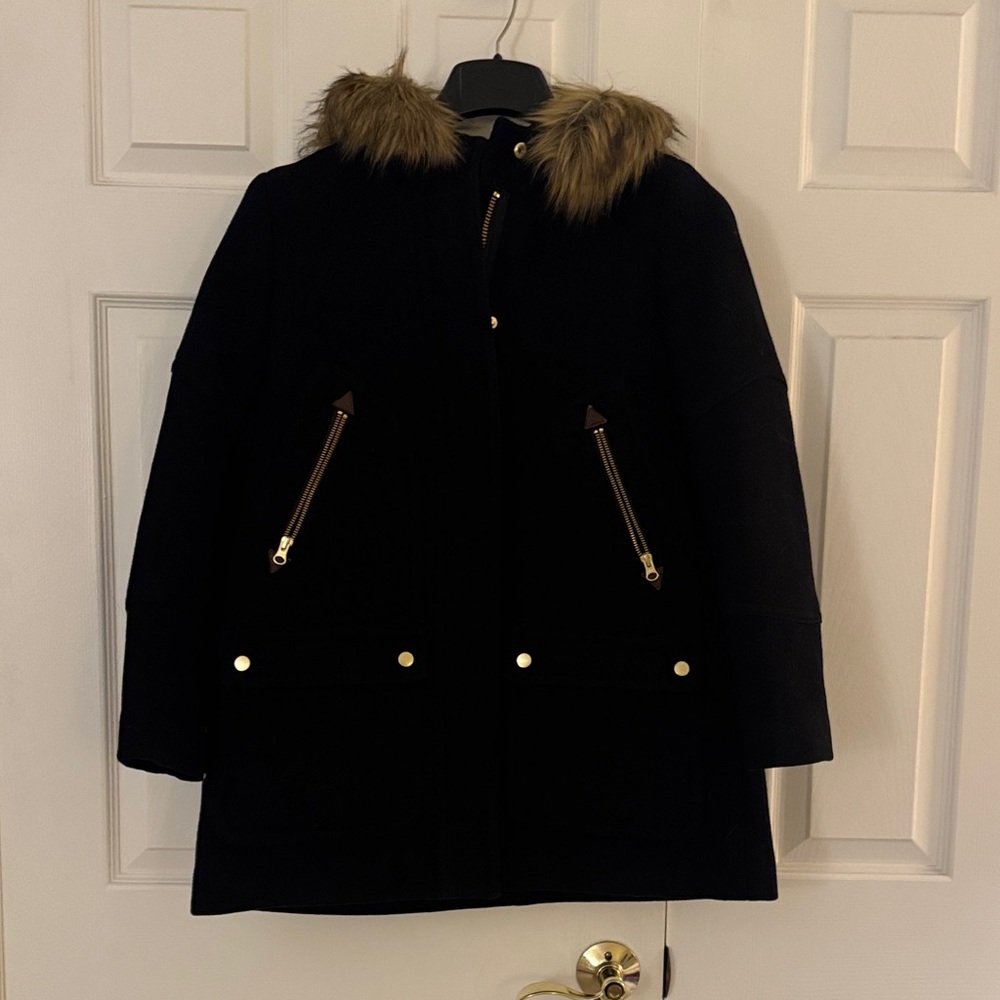 J.Crew Chateau Parka  Black with Fur Hood